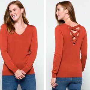 NWOT Elegant V-Neck Sweater with Crisscross Back new without tags